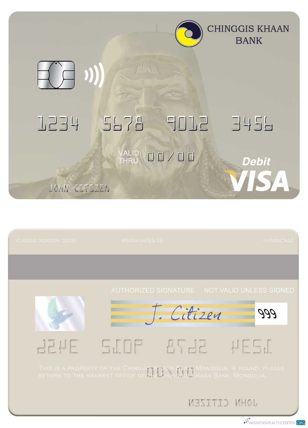 Download Mongolia Chinggis Khaan Bank visa debit card Photoshop template